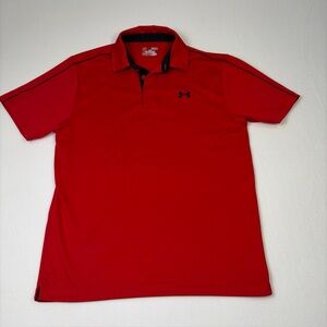 Under Armour Heat Gear Polo Golf Shirt Loose Men's Medium Bright Red W/Black